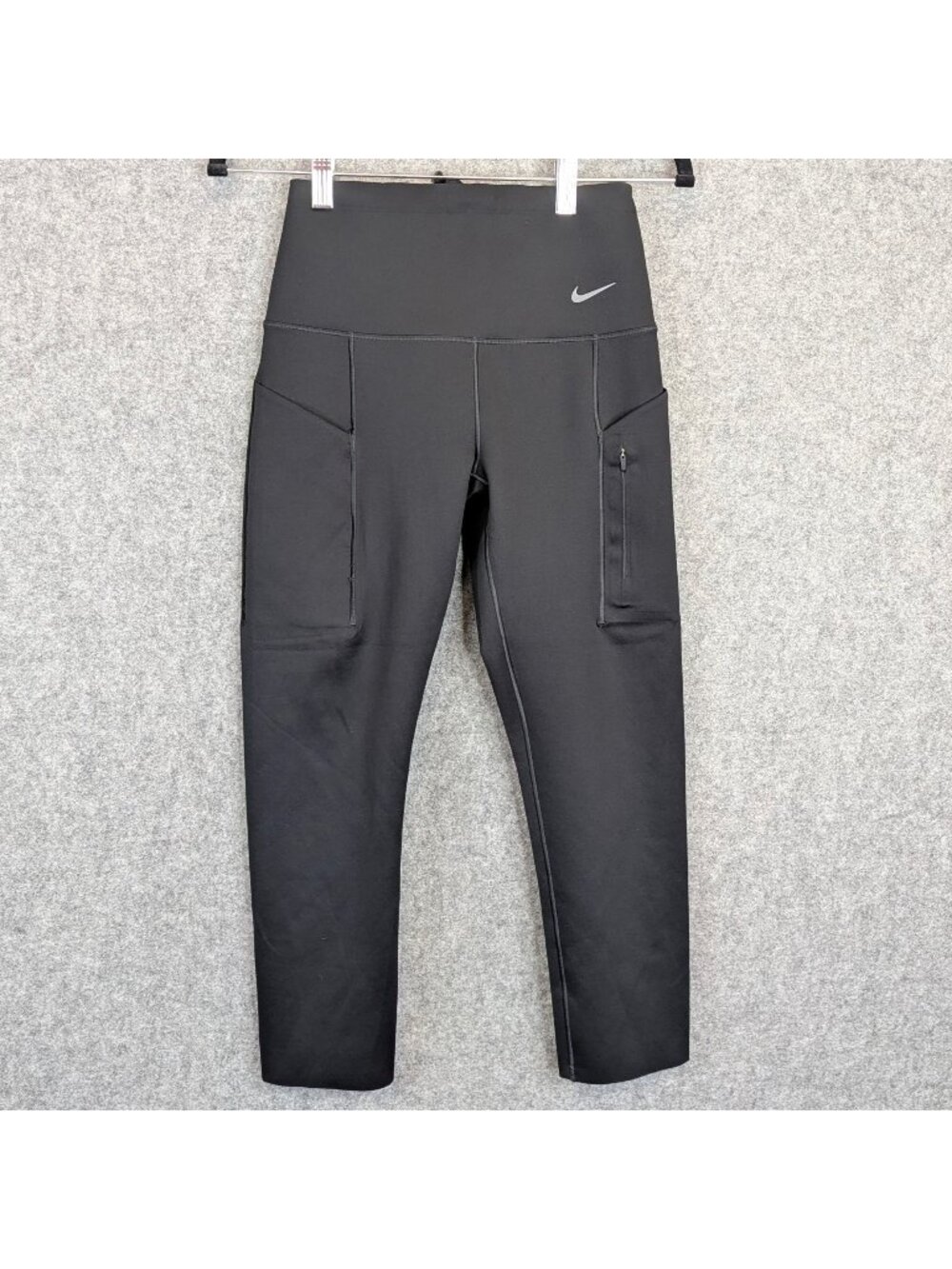 Nike Go Dri Fit Leggings Womens Size Small Black High Waisted Zip Pockets